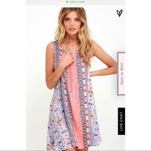 Lulus Whisk Me Away Coral Pink Print Swing Dress